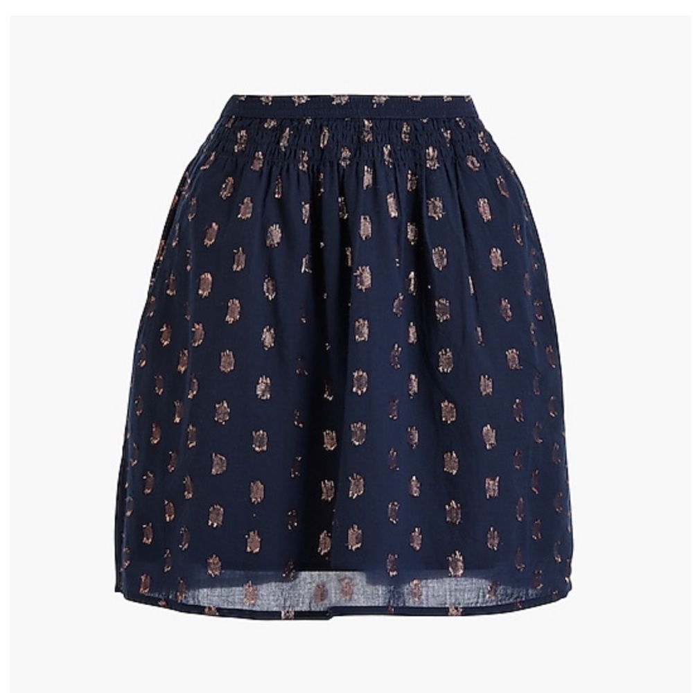 NWT J.Crew Smocked Waist Navy Polka Dot Skirt
